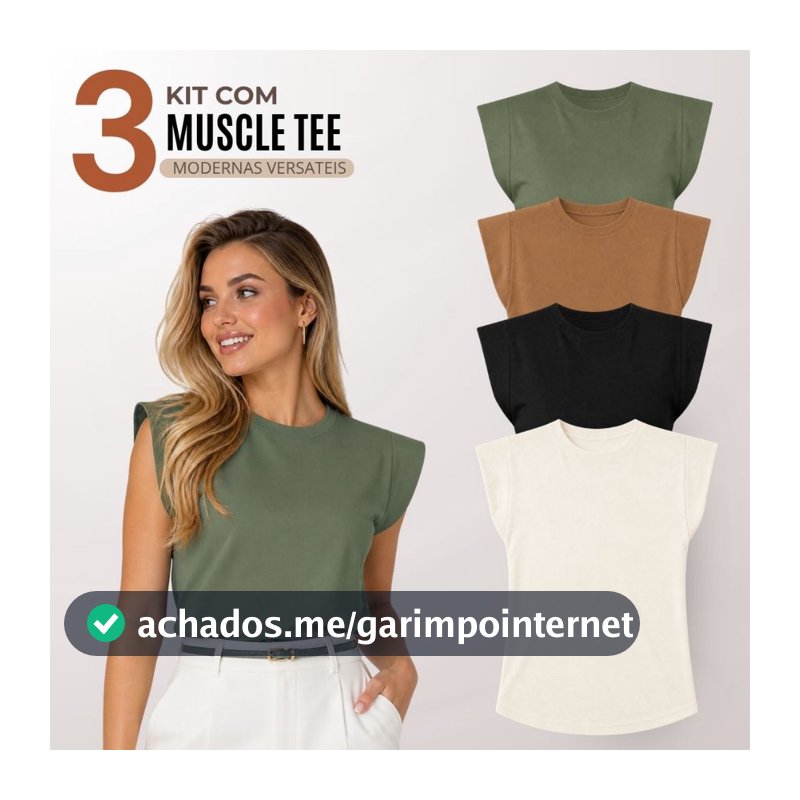 Kit 3 Blusas Feminina Muscle Tee Moderna Casual 100% Algodão - F00