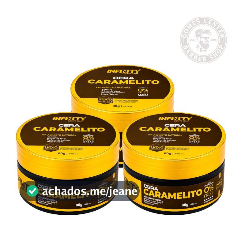 Kit 1x à 3x Pomadas Cera Caramelito 80g Infinity Classe A - Antifrizz Penteados Modela Alta Fixação Hidrata os Fios Fox