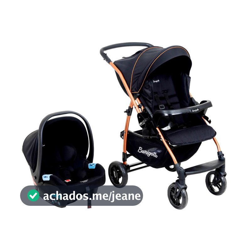 Carrinho Passeio e Bebê Conforto Burigotto Rio 22 Preto Cobre (0 à 22Kg)