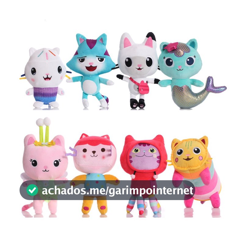 Conjunto infantil de brinquedos com boneca sereia e gato de pel��cia.