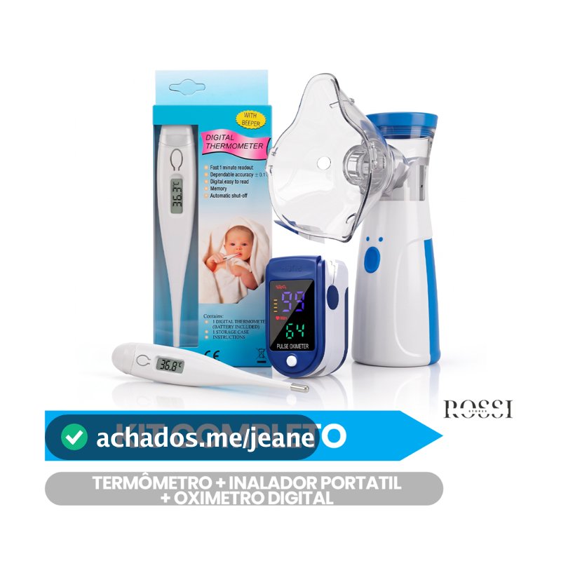 Kit Completo Termômetro Digital + Inalador Portatil Mesh + Oximetro Digital Pulse