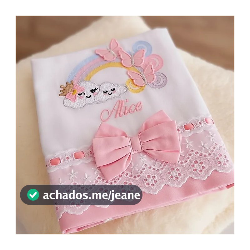 Fralda de Boca Bordada Nuvem Personalizada com Nome 100% Algodão Enxoval de Bebê Luxo BG Bordados
