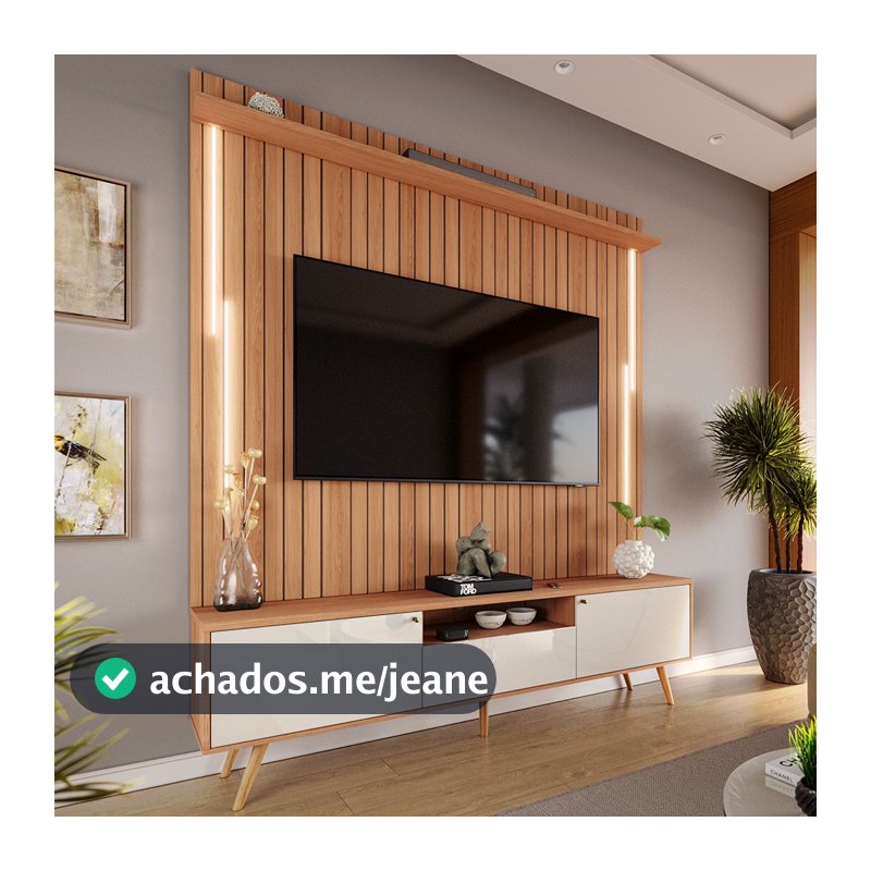 Rack Painel Sala de Estar Televisão Até 70 Polegadas Efeito Ripado 3D LED 1,83m  Movelove