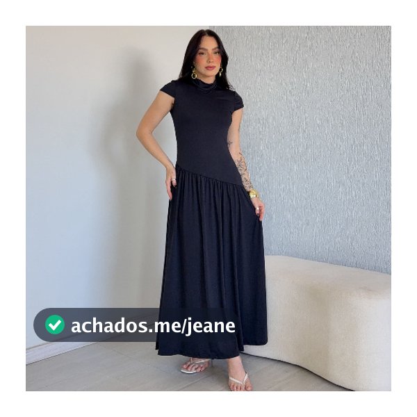 Vestido Longo Frizado Rodado Com Gola E Manga Casual Premium