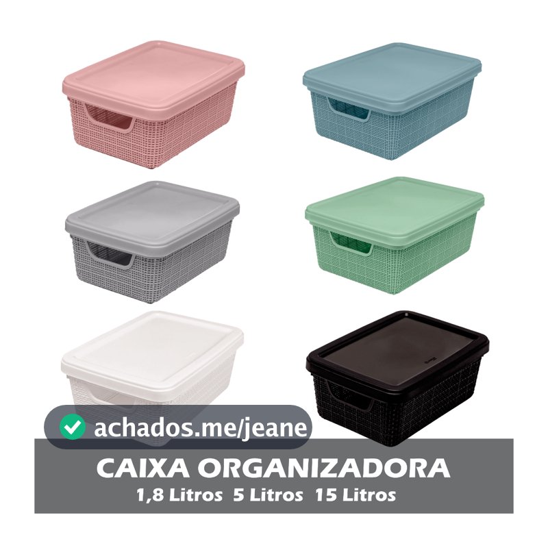 Caixa Organizadora Com Tampa Multiuso 1,8 5 ou 15 Litros Juta Closet Armário Empilháveis - Jaguar