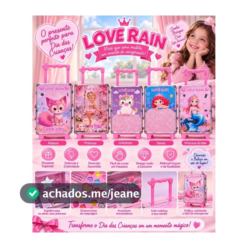 Maleta Carrinho Infantil de Maquiagem e Acessórios com Rodinhas Presente Dia das Crianças