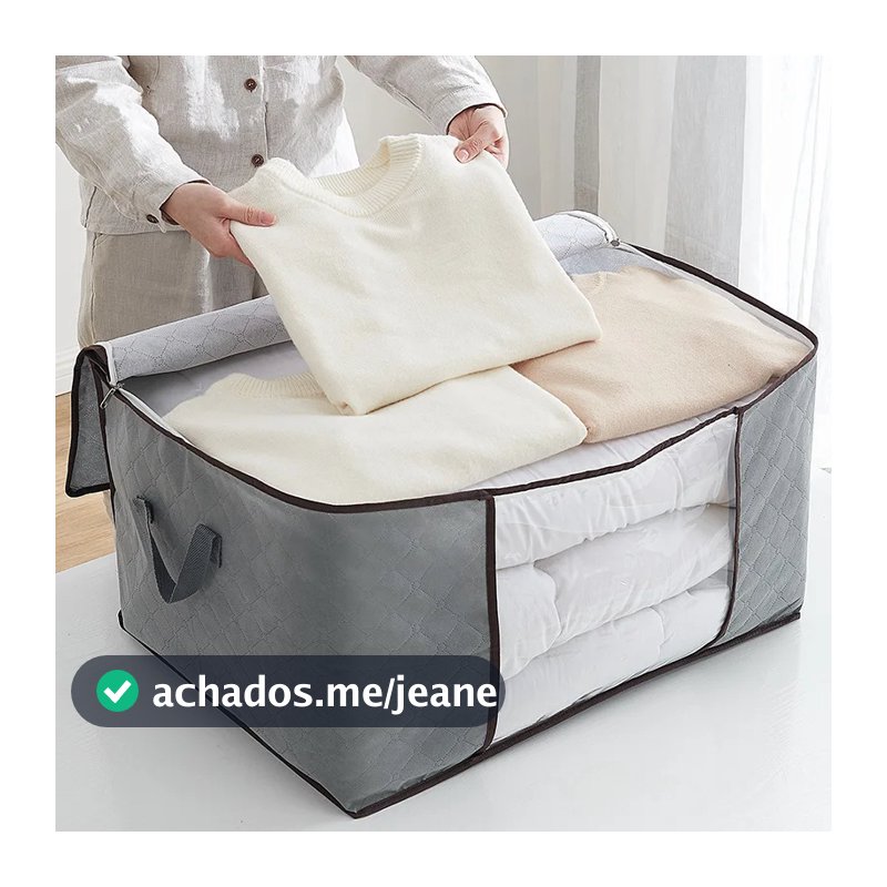 Caixa Organizadora Cinza e  Estampada Flexível Closet Roupa Cobertor Casacos Armário