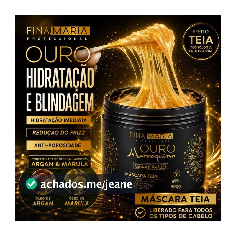 ULTRA HIDRATAÇÃO EFEITO TEIA COM ÓLEOS MARROQUINOS - OURO MARROQUINO - FINA MARIA PROFISSIONAL