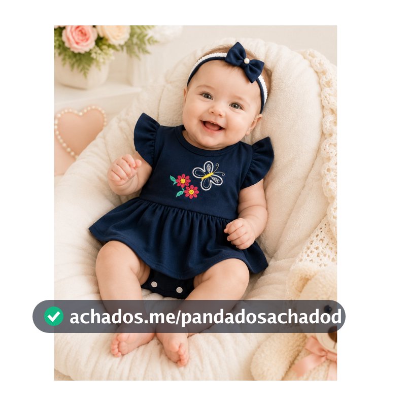 Body Vestido Sainha Bebê Menina com Faixinha de Cabelo Recém-Nascida 0 a 3 Meses