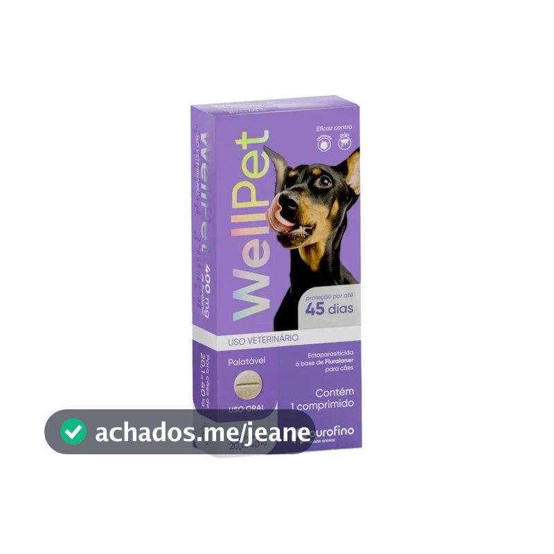 Wellpet 400mg Antipulgas Carrapatos Cães 20-40kg Fluralaner