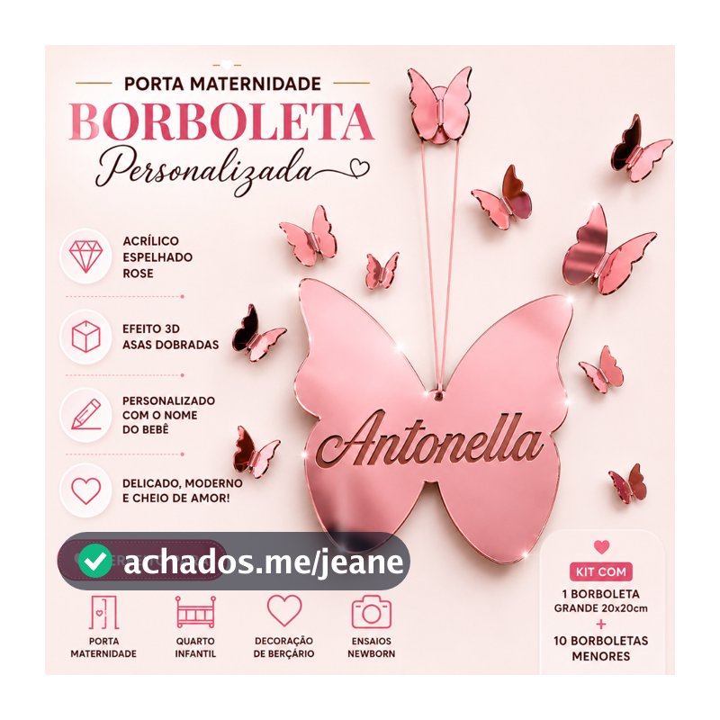 Kit Borboletas Decoração Porta Maternidade Acrílico Espelhado Quarto Infantil Com Nome Personalizado