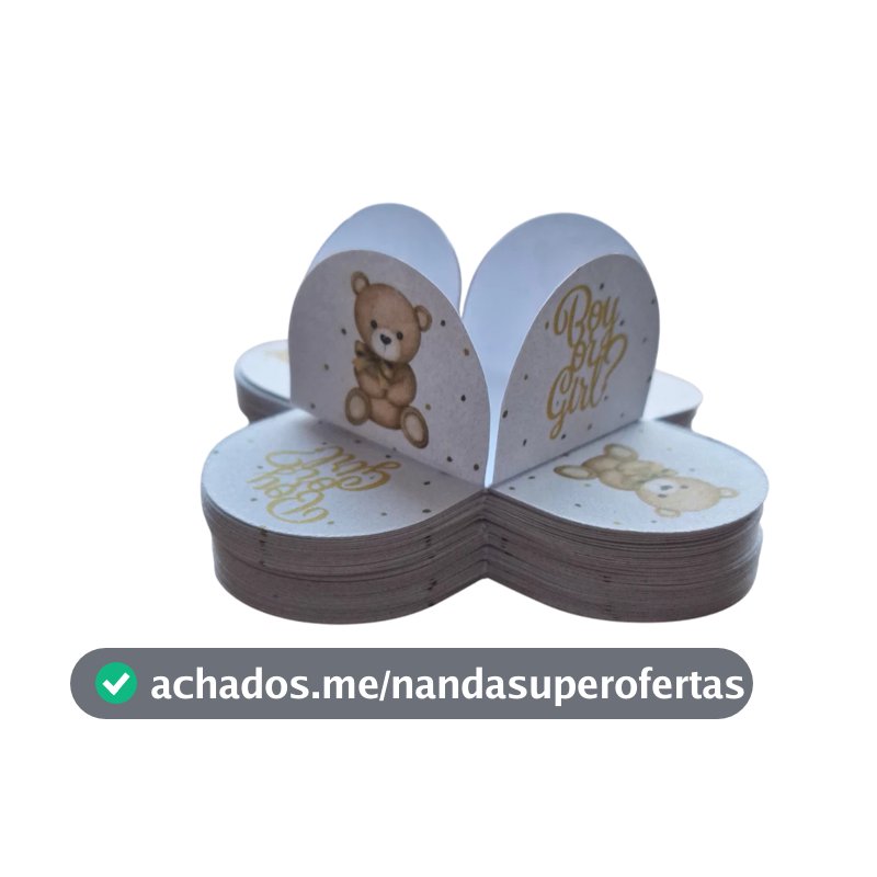 50200 Forminhas 4 pétalas Festa Chá Revelação Ursinho Bege Neutro chá de Bebê