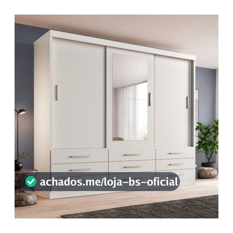 Guarda Roupa Casal Capri 3 Portas Correr 9 Gavetas Com Espelho