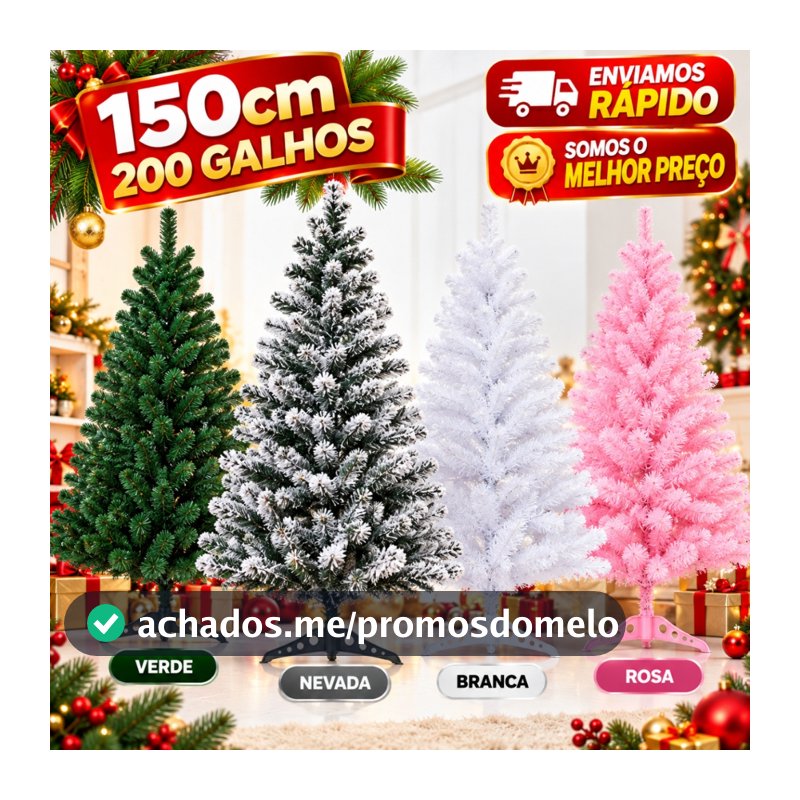 Árvore Natal Verde Branca Nevada Rosa 150cm 200 Galhos Grande Pinheiro Natalino