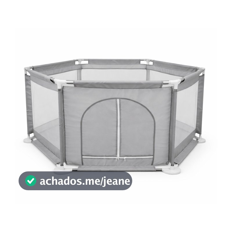 Cercadinho Chiqueirinho Bebê Hexagonal Porta Zíper Tela Respirável Cinza