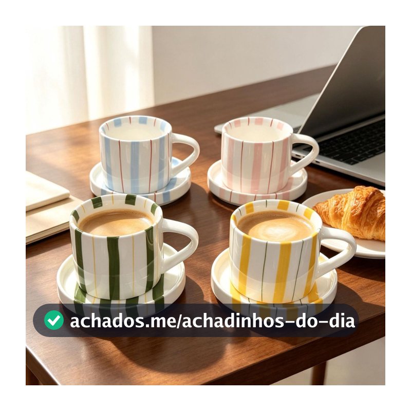Conjunto Artístico De Canecas De Cerâmica Listradas Pintadas À Mão – Xícaras De Café Elegantes Para Casa E Escritório