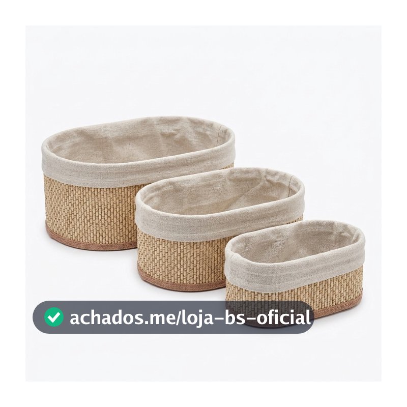 Cestos Kit 3 Organizadores Decorativos com Forro em Tecido Conjunto Multiuso Cozinha Banheiro Quarto Closet