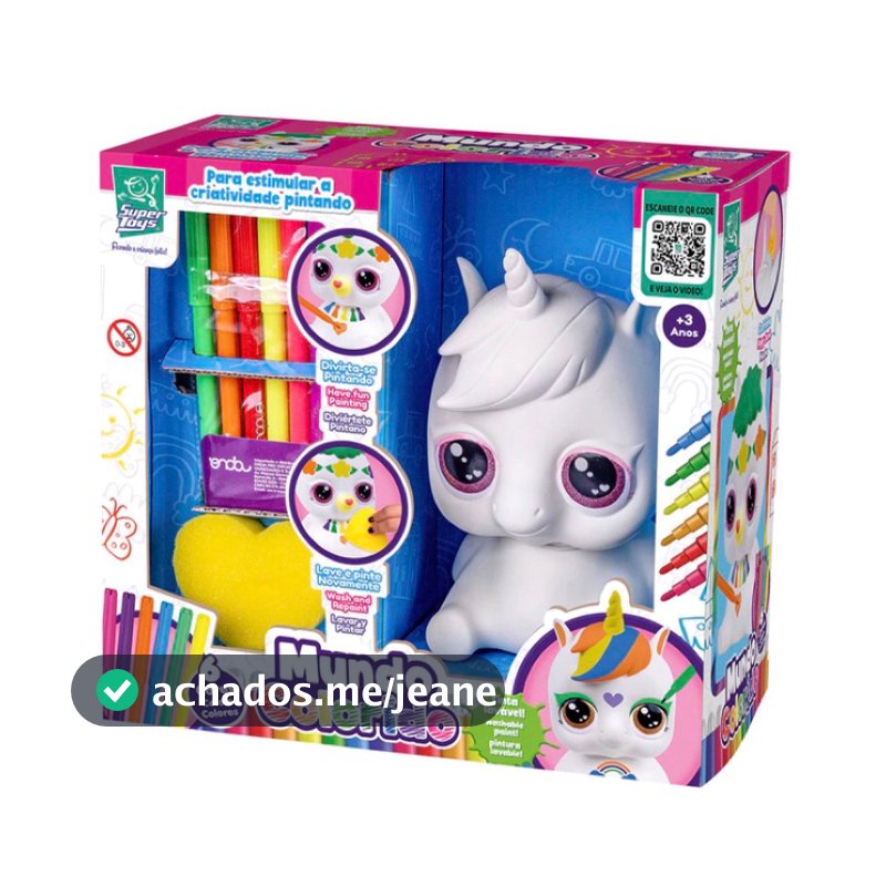 Brinquedo Cofre Mundo Colorido Unicórnio Para Pintar Cor Branco