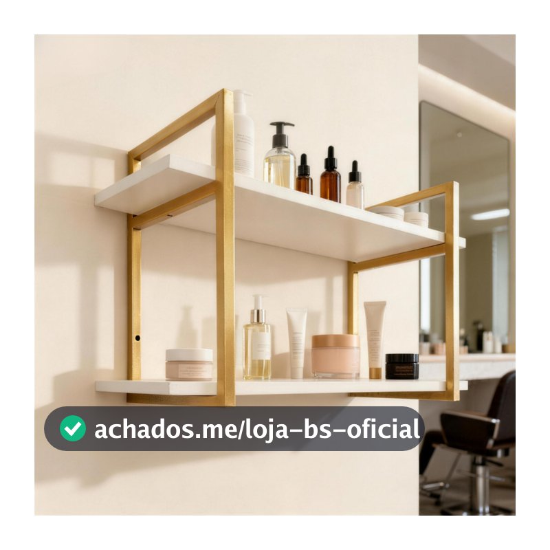 Prateleira Industrial Dourada Aço MDF 2 Níveis 60cm