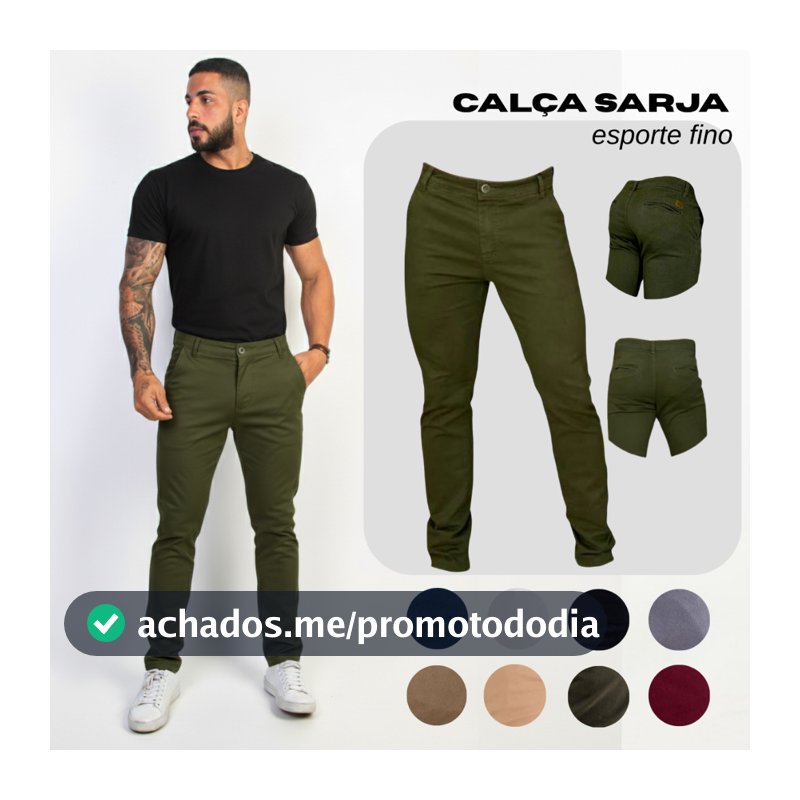 Calça de Sarja Premium Verde Militar Masculina Slim Fit com Lycra Calca jeans
