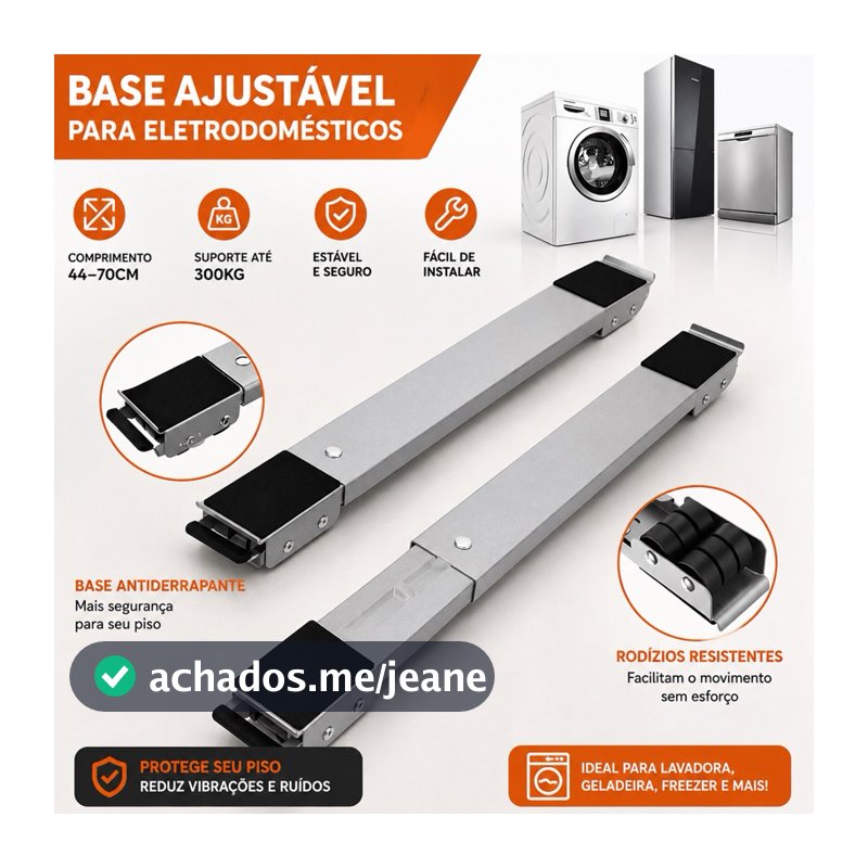 Base Ajustável para Máquina de Lavar Geladeira Freezer Secadora Suporte Universal Antiderrapante 46 a 72cm Até 300kg