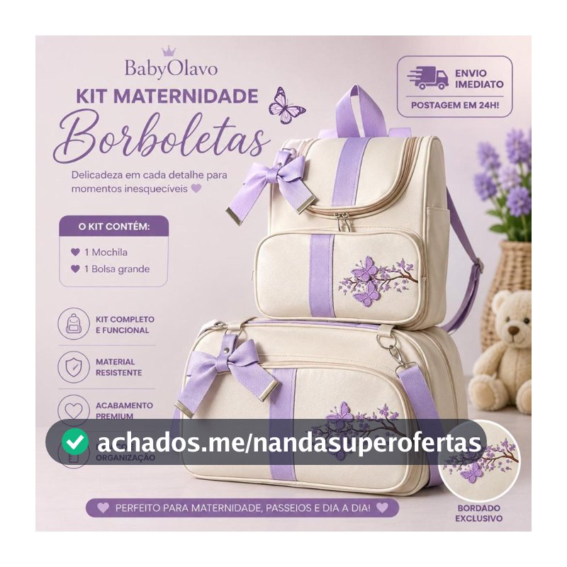 Bolsa Maternidade Kit 2 Peças Bebê Grande Impermeável Enxoval Mamãe-Lilás Galho Menina