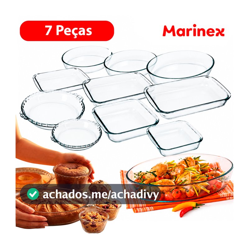 Conjunto Marinex  Kit  Jogo de Travessas 7 peças Variadas em Vidro Temperado próprias P/ Forno