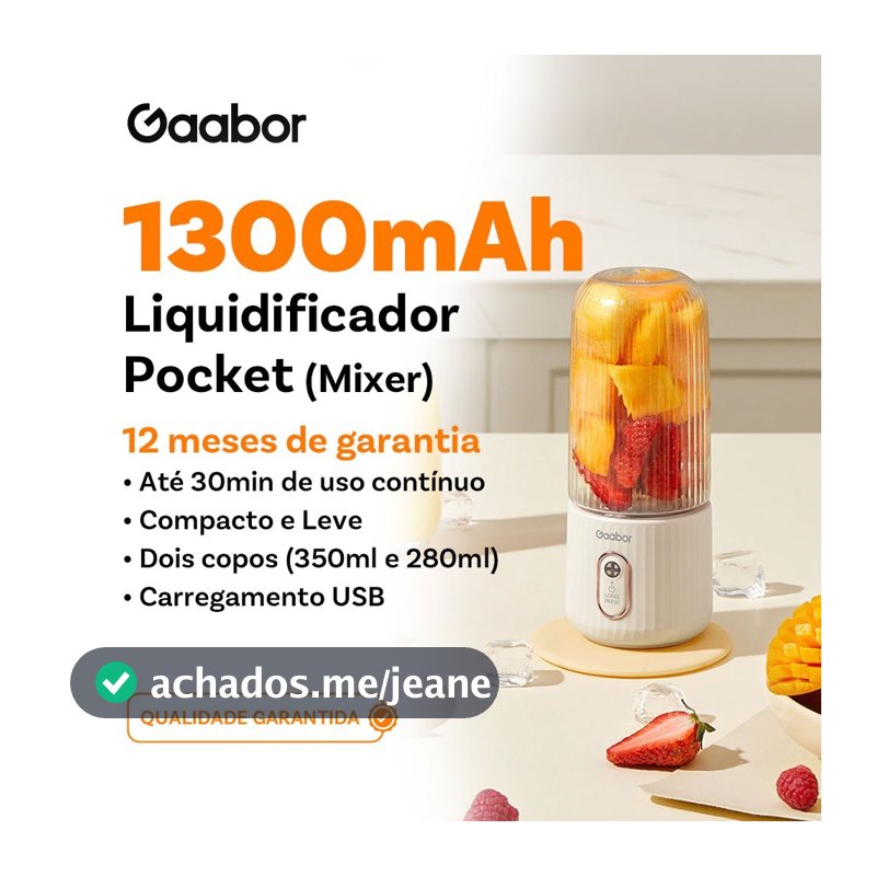Gaabor Copo de Liquidificador 350 ml 280 ml Sem Fio Bateria de Grande Capacidade 1300mAh Conveniente FP03T-WH01A