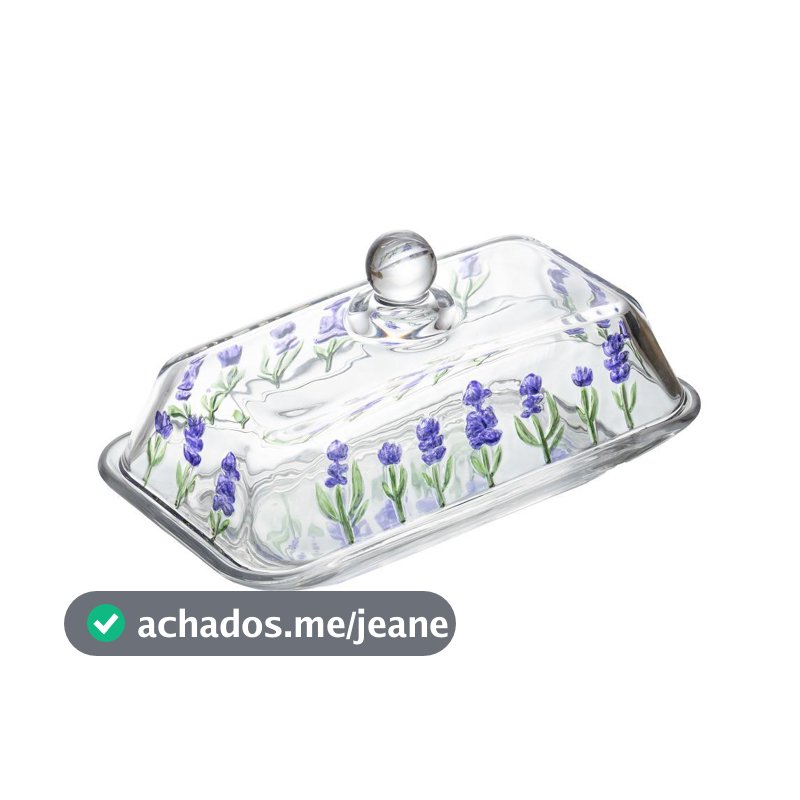 Manteigueira Lavanda Hand Painting 18cm x 10.5cm x 9cm Cristal Lyor para Cozinha Mesa Posta Decoração Sala Jantar Chique