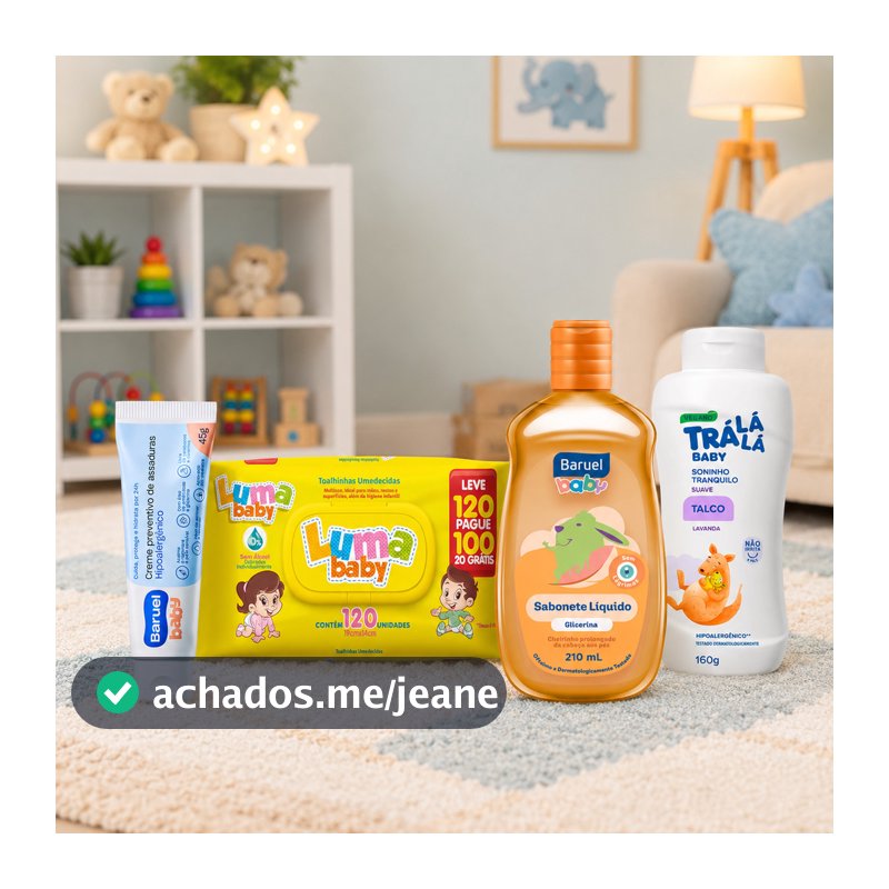 Kit Higiene Infantil para Bebês com Sabonete, Talco, Pomada e Lenço Umedecido