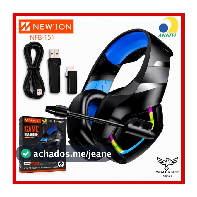 Fone De Ouvido Gamer Headphone Bluetooth Sem Fio Wireless Com Microfone 5.4 RGB Com Adaptador USB NFB-151