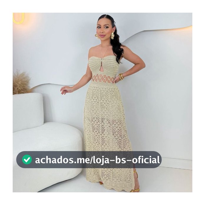 Vestido Tricot Longo Forrado Rendado Croche Festas Praia Tendencia Confortavel Premium