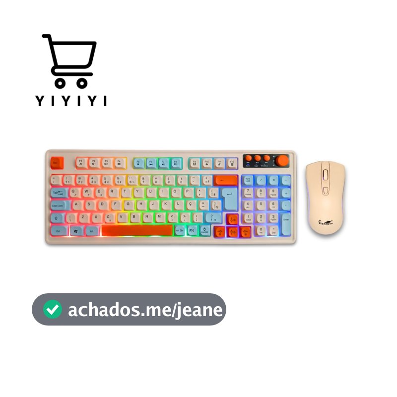 KIT Teclado e mouse sem fio conexão usb 2.4ghz ABNT2 Receptor Nano Usb recarregavel RGB 98 teclas