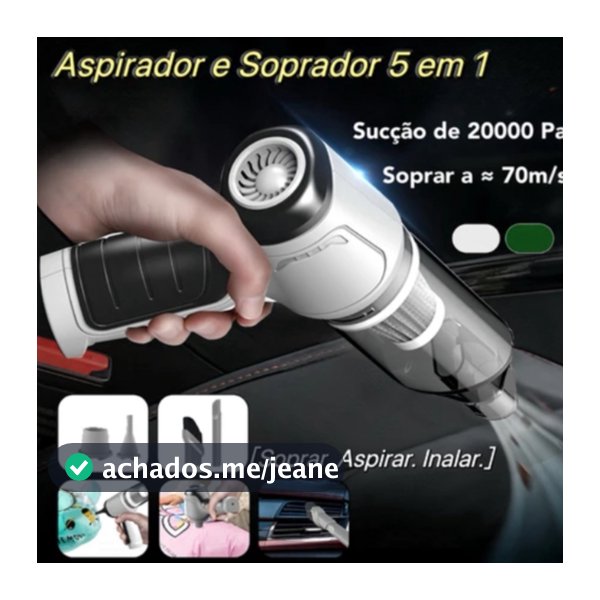 Aspirador e Soprador Portátil 5 em 1 - Alta Potência e Multifuncional para Limpeza Completa