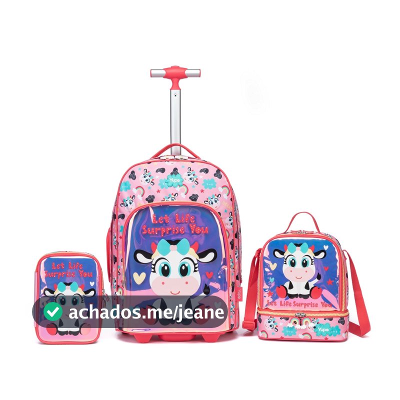 Mochila Infantil Bolsa Rodinhas Estojo Lancheira Termica Vaquinha Yupe