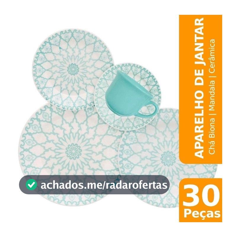 Aparelho de Jantar/Chá Biona Mandala, Cerâmica, 30 Peças
