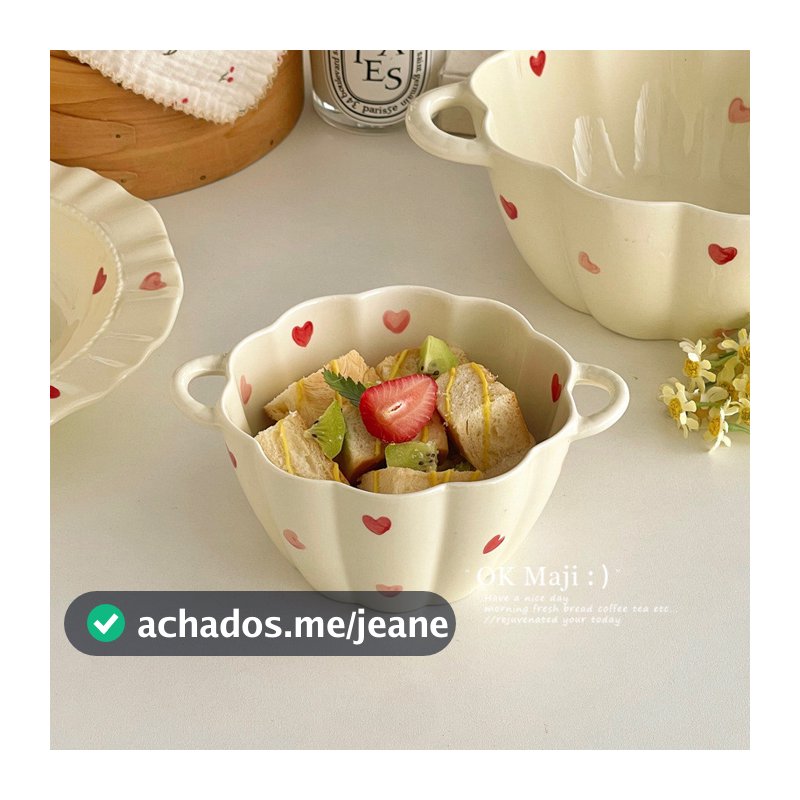 Tigela de sopa de cerâmica grande com duas alças para uso doméstico, tigela para macarrão de café da manhã com alça, alt