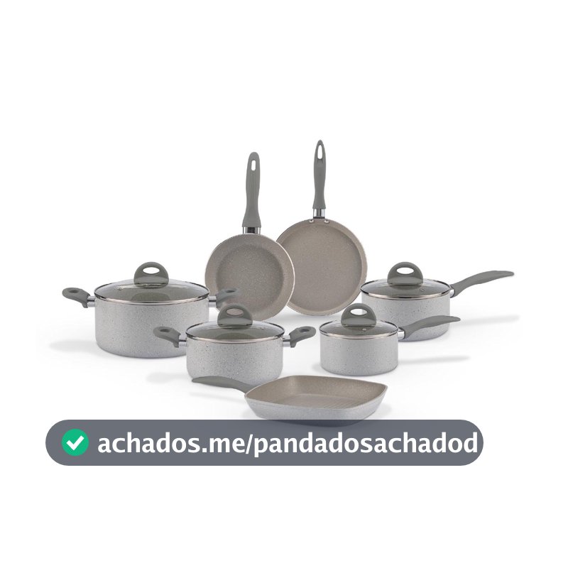 Jogo de Panelas Brinox Antiaderente Ceramic Life - Marble Blend com Indução - Cinza Claro