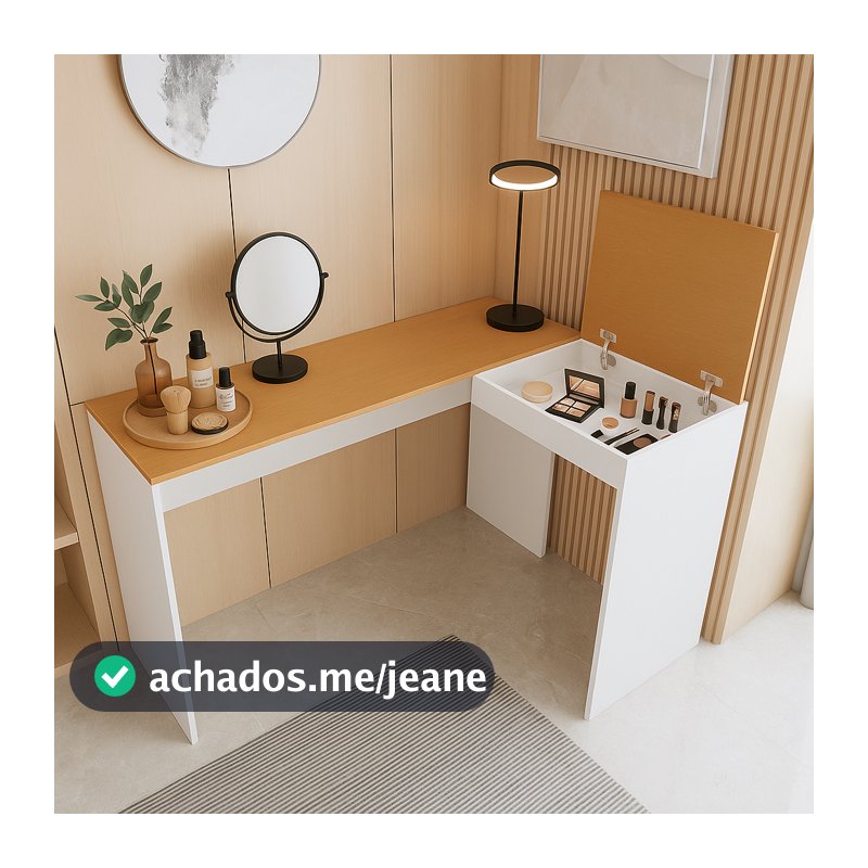 Penteadeira Mesa Escrivaninha em L de Canto com Nicho Porta Objetos Maquiagem Skincare Joias