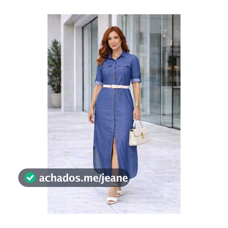 Vestido Chamise Jeans Feminino Longuete em Tencel com Botões Funcionais e Manga Longa 3/4 - Moda Evangélica