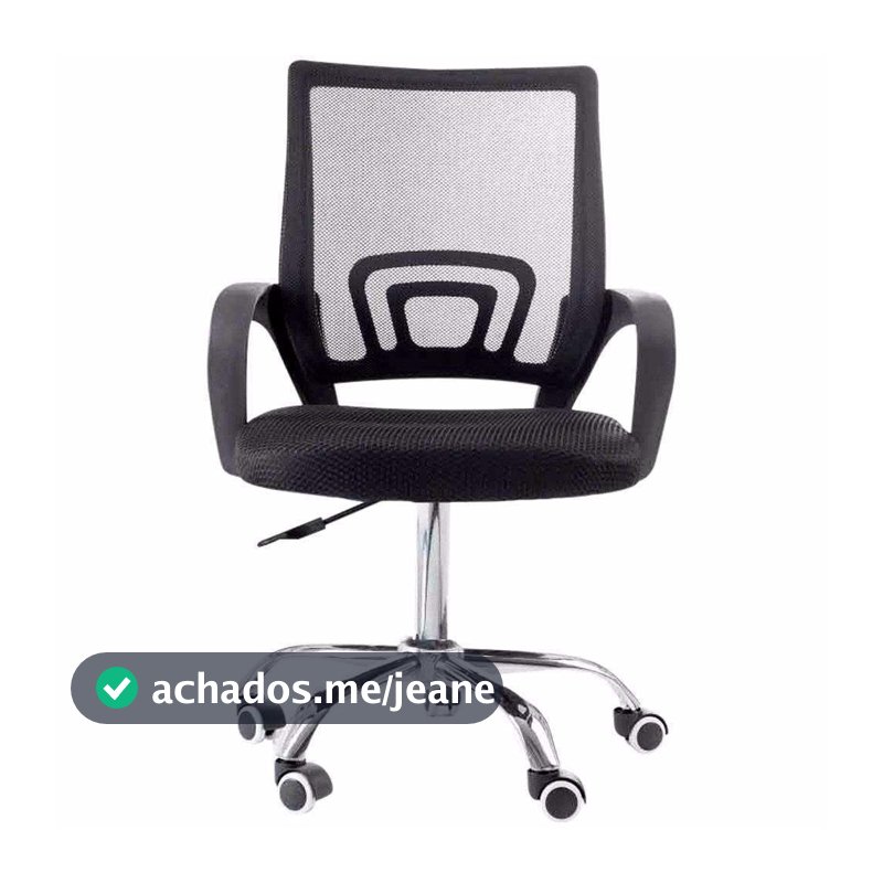 Cadeira de Escritório Office Fit Preta com Estofado de Mesh & Tecido