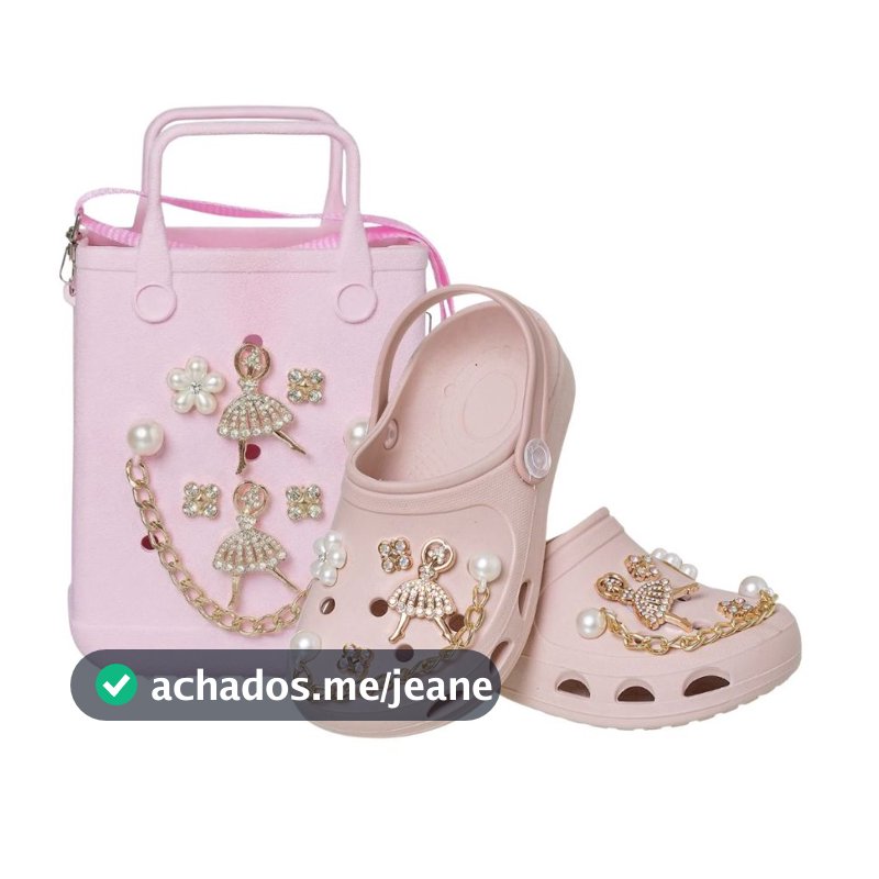 Combo Babuche Infantil E Bolsa Alça ajustavel Meninas Sandália e Pins Removíveis
