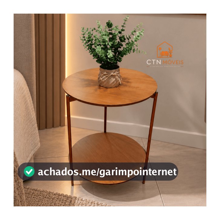 Mesa De Centro Apoio Lateral Cama Sofá Redonda Estrutura Metálica Moderna