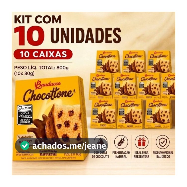 Panetone Chocotone Bauducco 80g Mini Caixinha Kit com 4,5,6,8,10