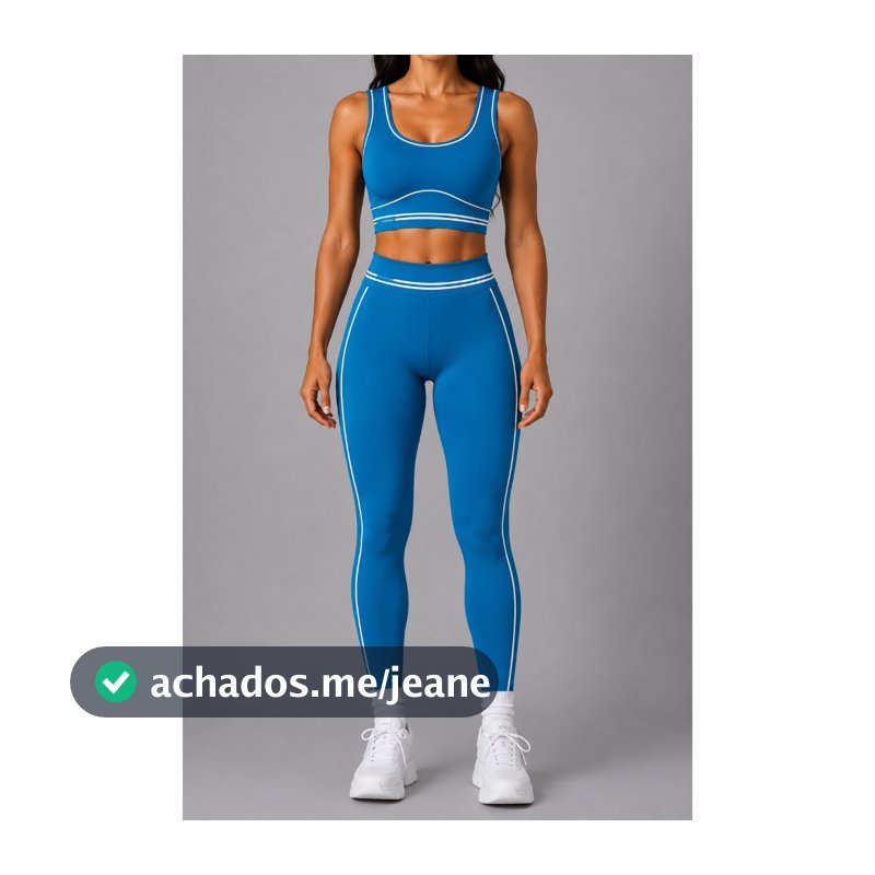 Conjunto Fitness Feminino Calça Legging e Cropped Decotado com Listras Laterais