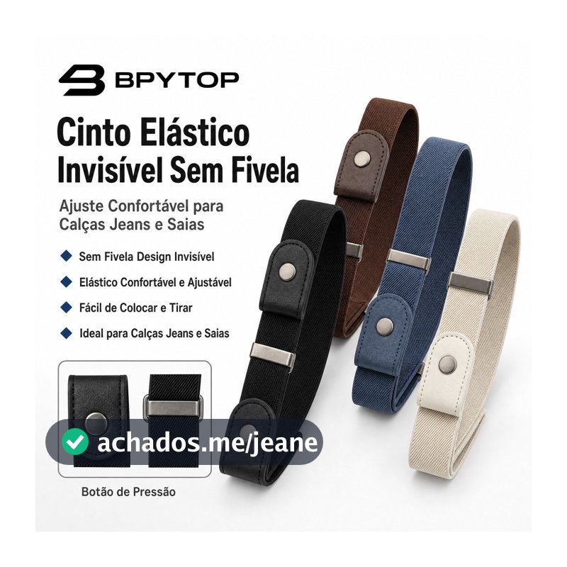 Cinto Elástico Invisível Sem Fivela para Calças, Jeans e Saias – Ajuste Confortável