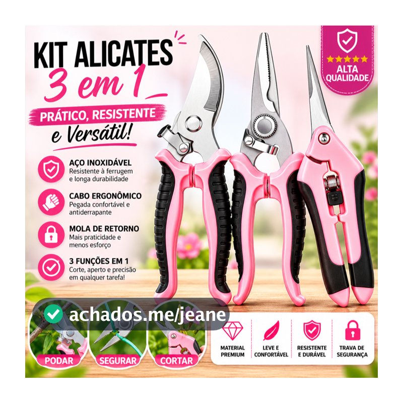 Kit com 3 Tesouras de Poda para Jardim – Ideal para Colheita de Frutas e Cuidados com Plantas