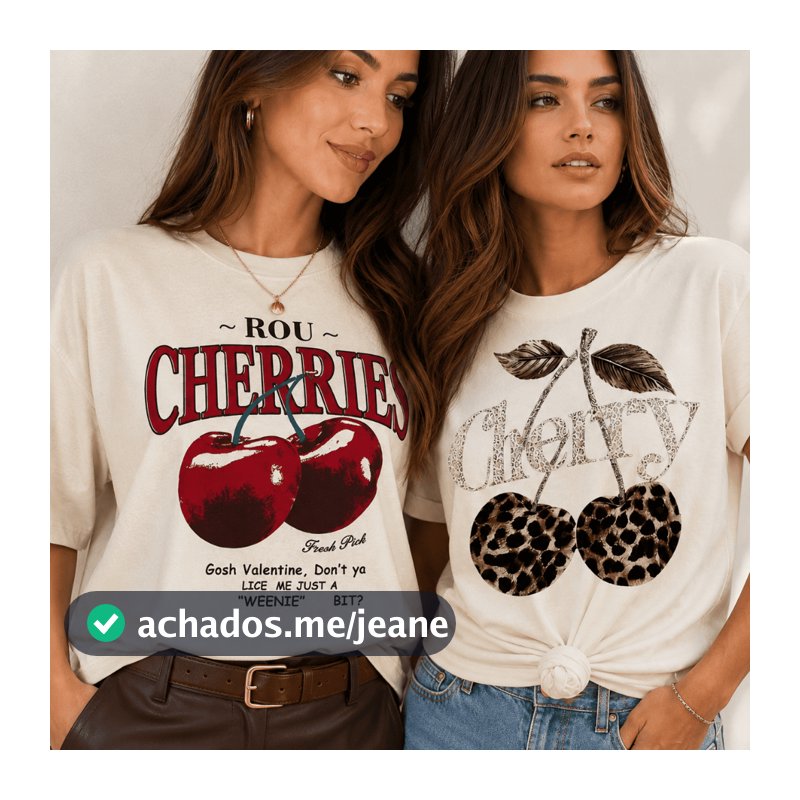 Kit 2 Camisetas Feminina Cherries Cereja Moda T-shirt Estilosa