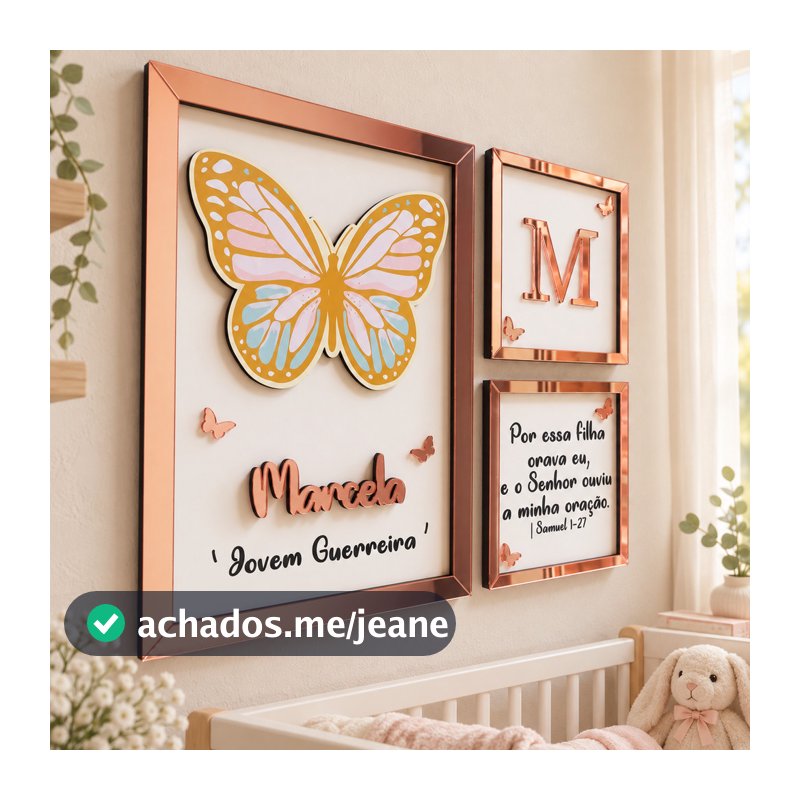 Quadros Quadrinho Infantil Tema Borboleta Para Decoração de Quarto de Bebê Menina