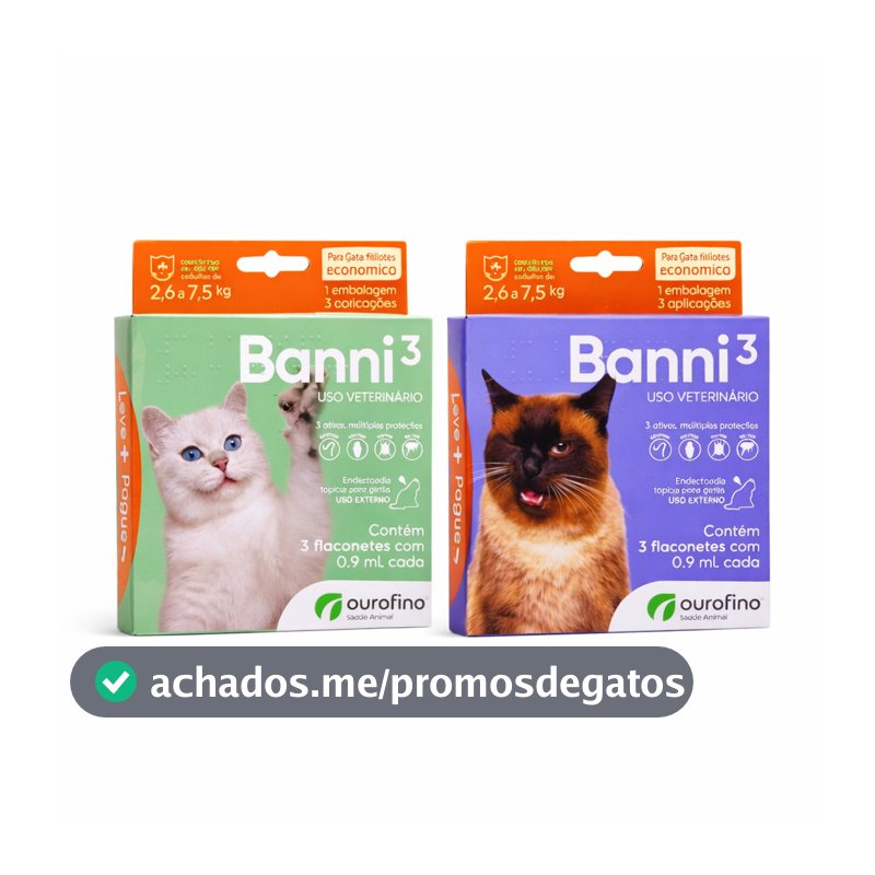 Antipulgas Sarna Vermifugo Gatos Banni Ourofino 1 A 7.5kg 3 Pipetas